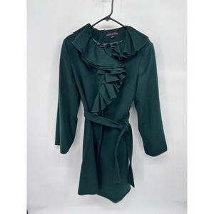 sofia cashmere Women Green Wool Cashmere Blend Ruffle Collar Belted Coat Size 10